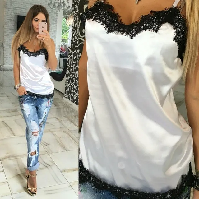 Sexy Camis Summer Lace Patchwork Vest Top 2017 Newly Fashion Women Solid Casual Sleeveless Tank Tops T-Shirt 4 Colors Tops GV554