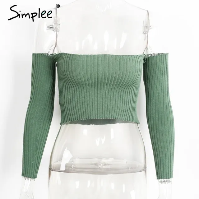 Simplee Sexy slash neck knitted top tees Women black short sleeve bustier crop top Party white tops tank slim female camisole