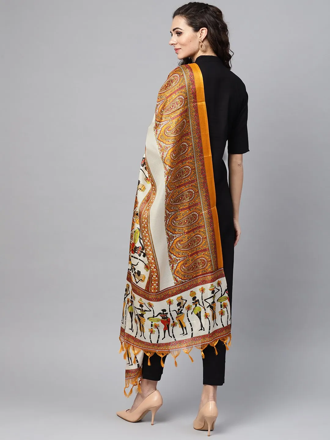 Solid Black Kurta Set With Pants & Bhagalpuri Multi Colored Dupatta