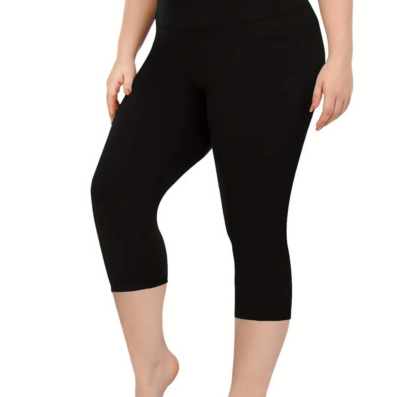 Streamlined Fitness Women's Plus Solid Pipping High Rise Skinny Capri Sports Leggings