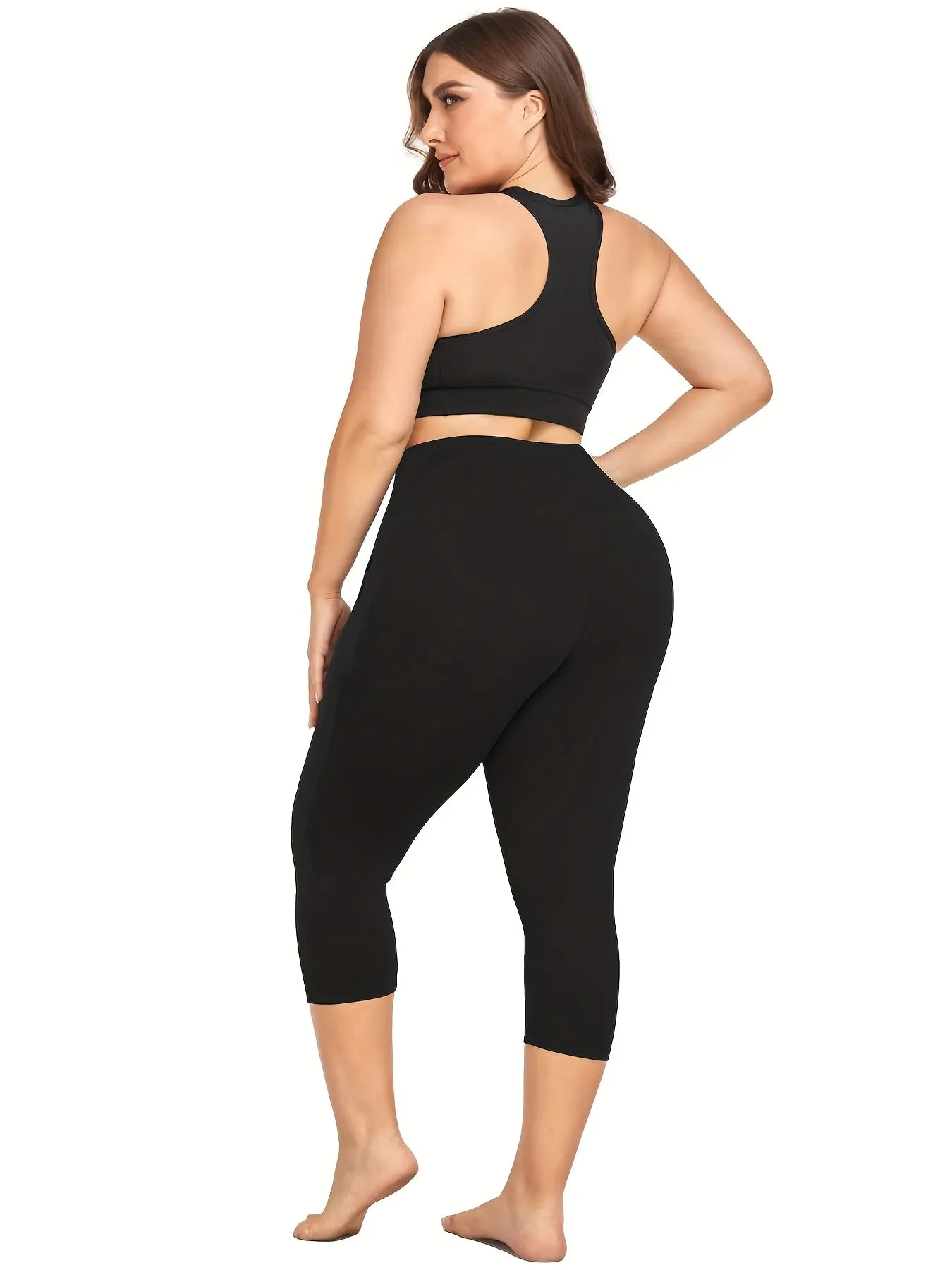 Streamlined Fitness Women's Plus Solid Pipping High Rise Skinny Capri Sports Leggings