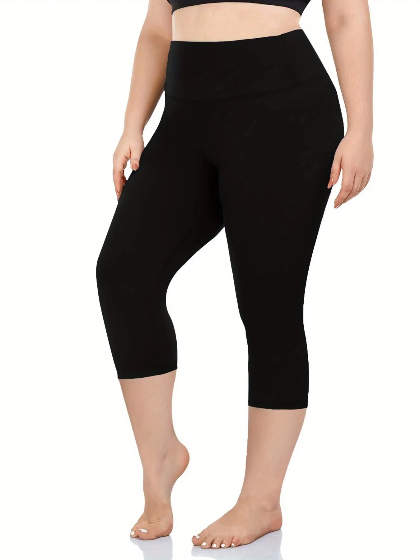 Streamlined Fitness Women's Plus Solid Pipping High Rise Skinny Capri Sports Leggings