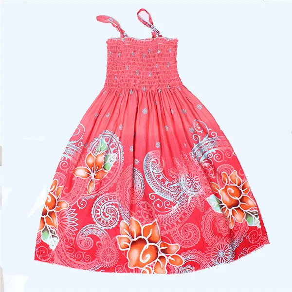 Summer Bohemian Style Girls Dress Floral Shoulderless Beading Necklace Sundress For Girls Beach Dress Clothes Vestido Infantil