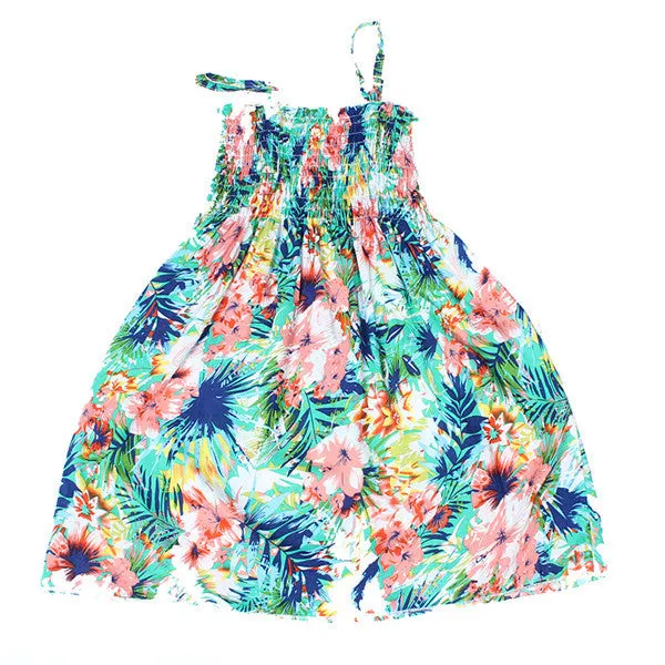 Summer Bohemian Style Girls Dress Floral Shoulderless Beading Necklace Sundress For Girls Beach Dress Clothes Vestido Infantil