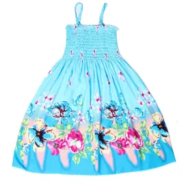 Summer Bohemian Style Girls Dress Floral Shoulderless Beading Necklace Sundress For Girls Beach Dress Clothes Vestido Infantil