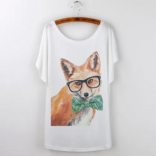 Summer Tops 2017 Animal T-Shirt Women Clothing Harajuku Cute Fox Short Sleeve White T Shirt Camiseta Feminina Tee Shirt Femme