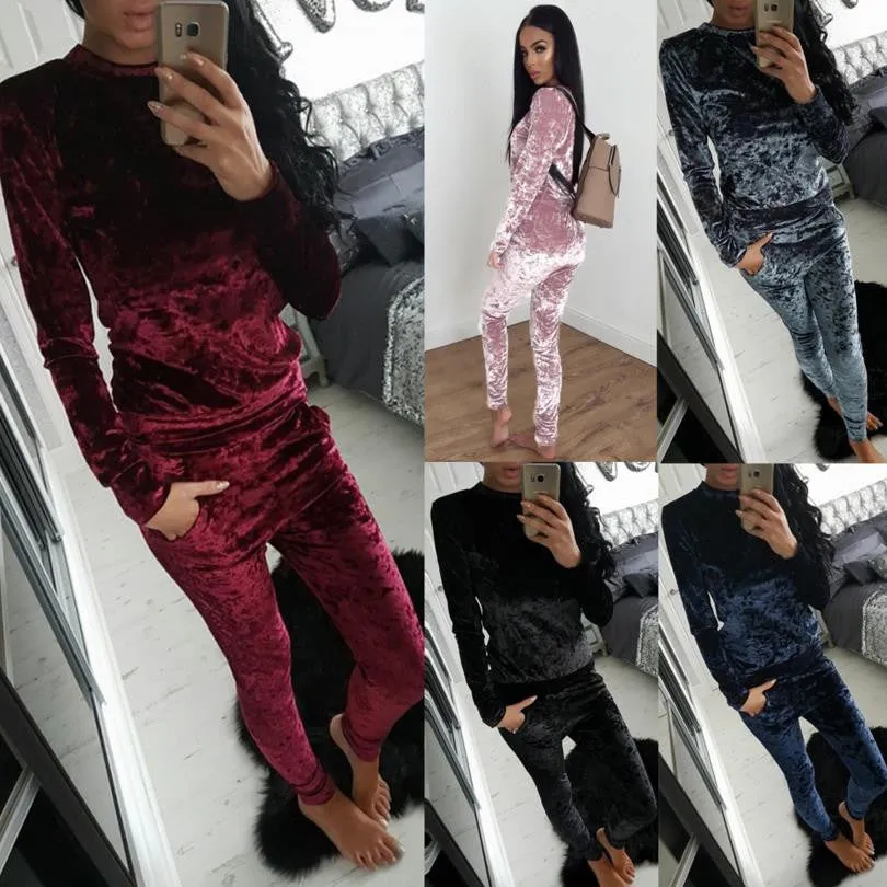 TANIAFA Velvet women set tracksuits high quality long sleeve tops long pants sporting suits female two piece set clothing