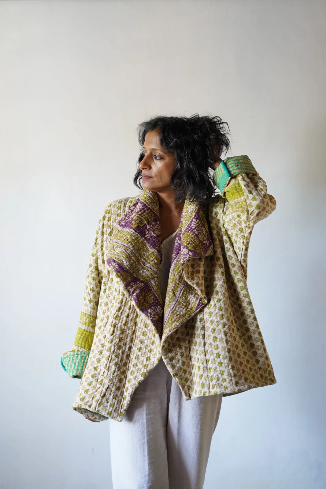 Vintage Drape Kantha Jacket: Free Size