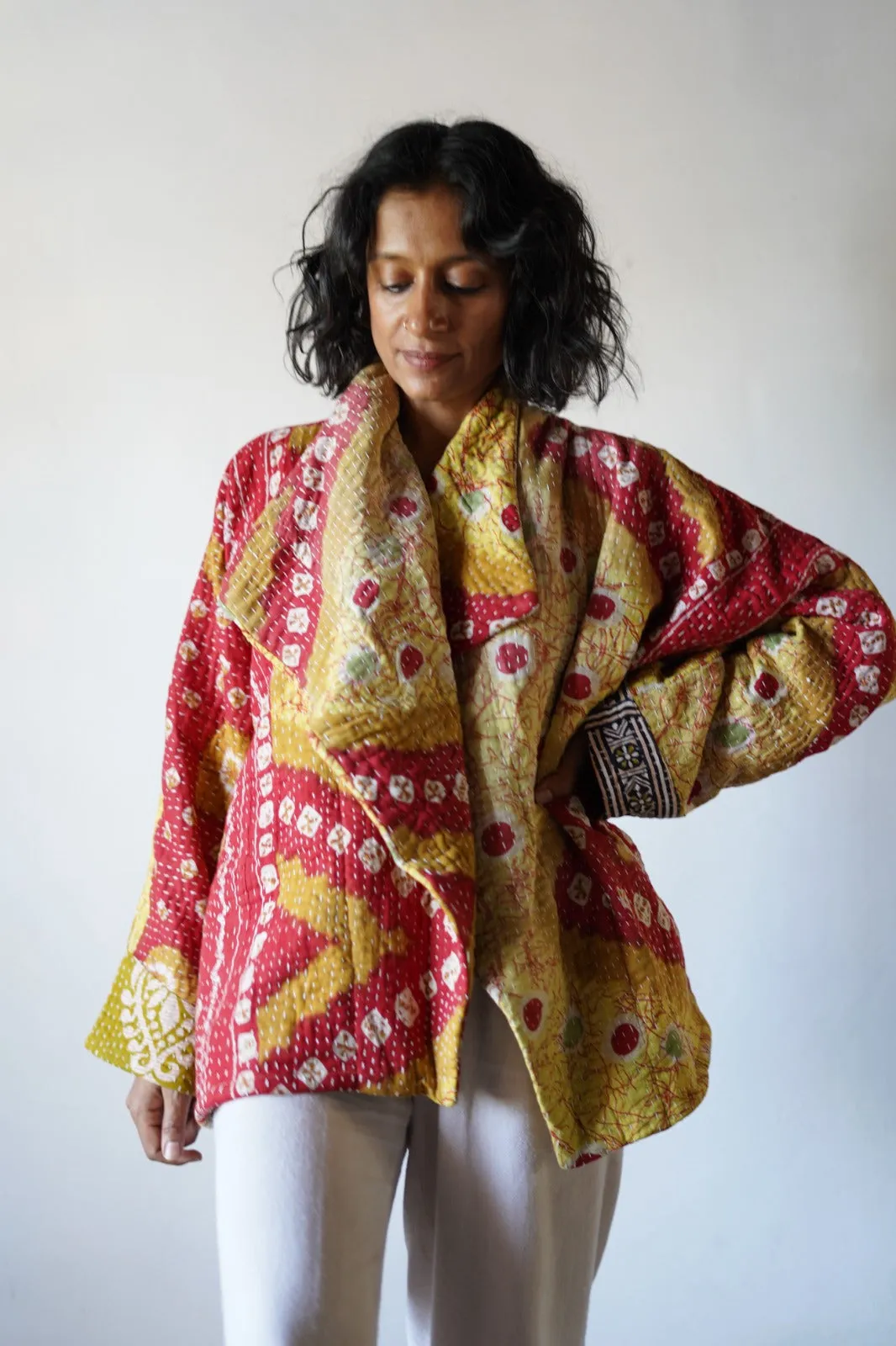 Vintage Drape Kantha Jacket: Free Size