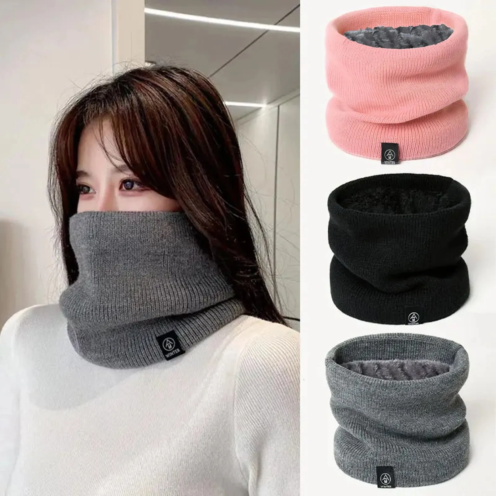 Warm Cashmere Like Knitted Snood Scarf - Unisex Winter Wool Neck Ring