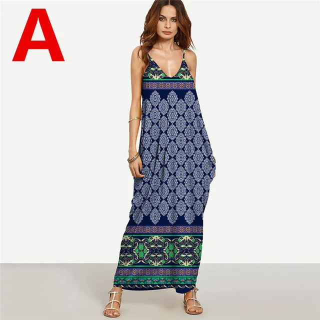 Weljuber Long Maxi Dress 2017 Women Boho Vestidos Summer Strap Dress Beach Wear Strap Deep V Neck Sleeveless Dresses