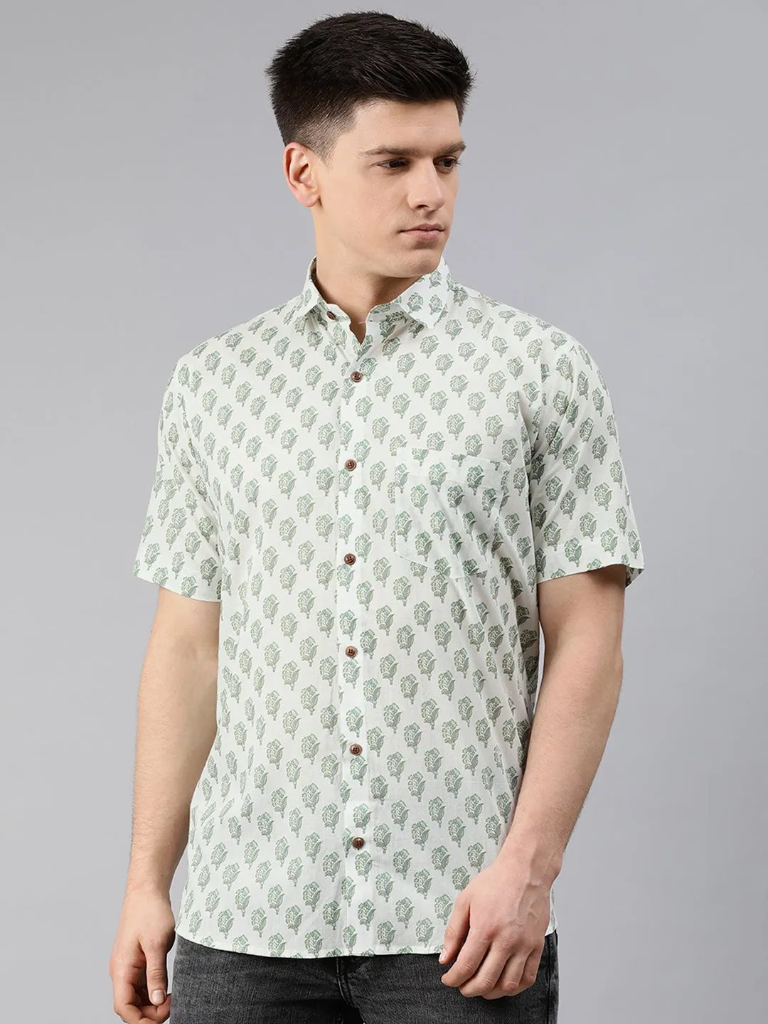 White Cotton Short Sleeves Shirts For Men-Mmh02