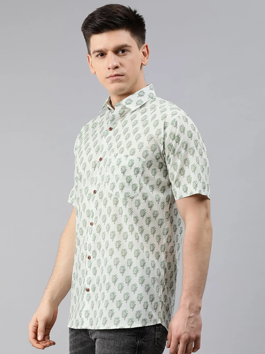 White Cotton Short Sleeves Shirts For Men-Mmh02