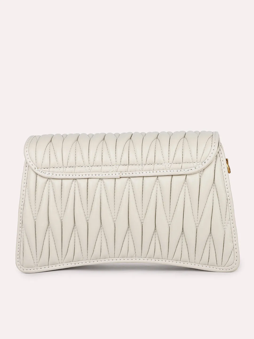 Women Beige Quilted Structured Sling Bag