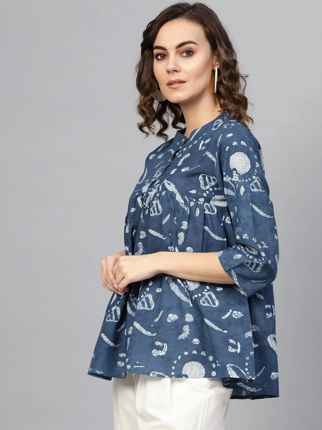 Women Blue & Off-White Printed Tunic