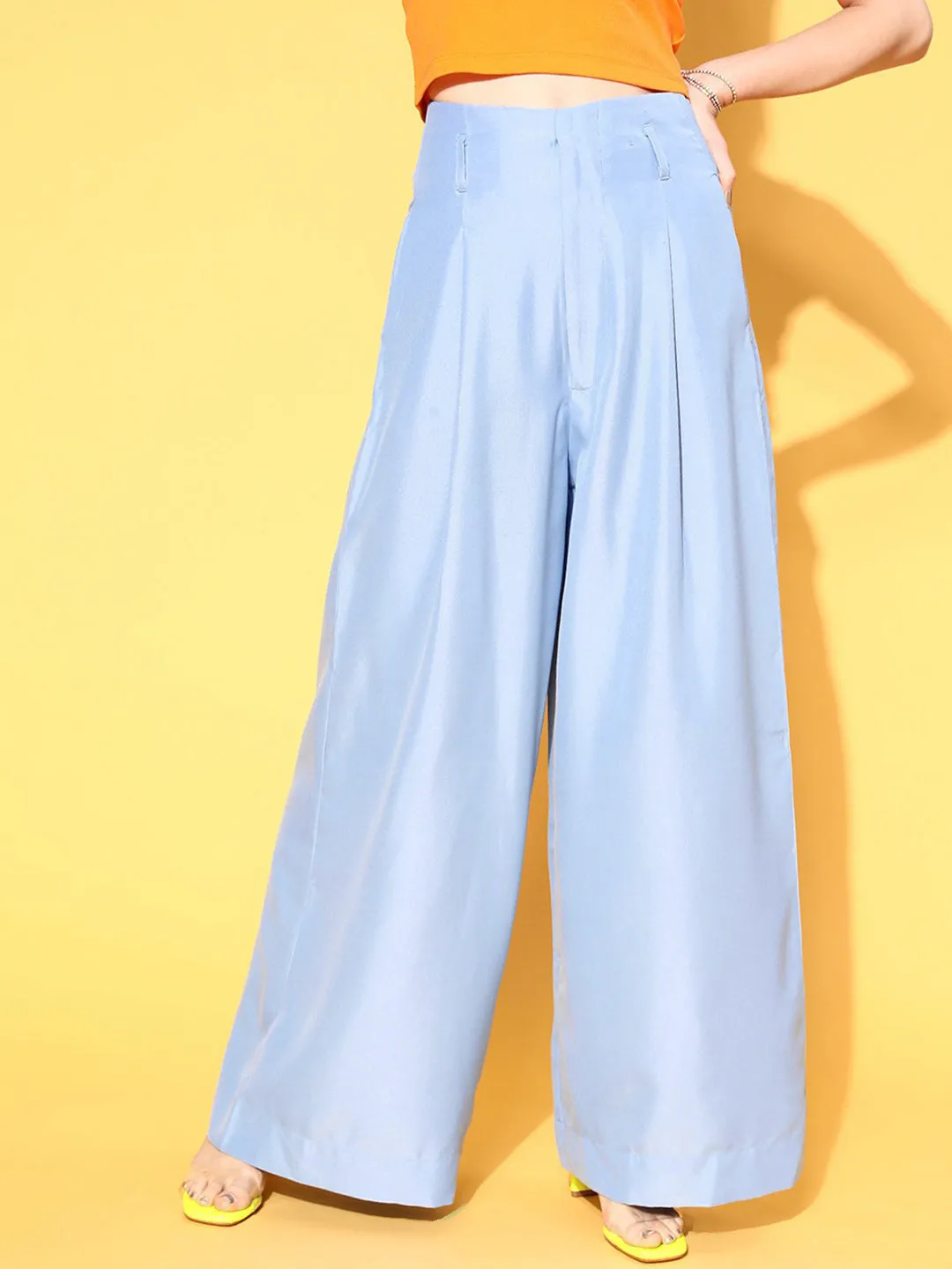 Women Blue High Waist Wide Leg Pants