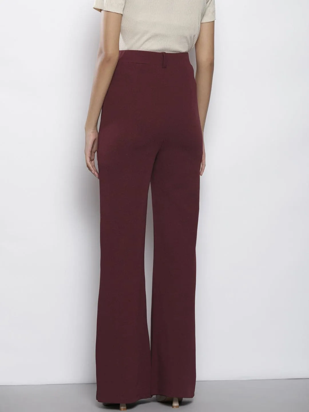 Women Burgundy Bell Bottom Knitted Pants