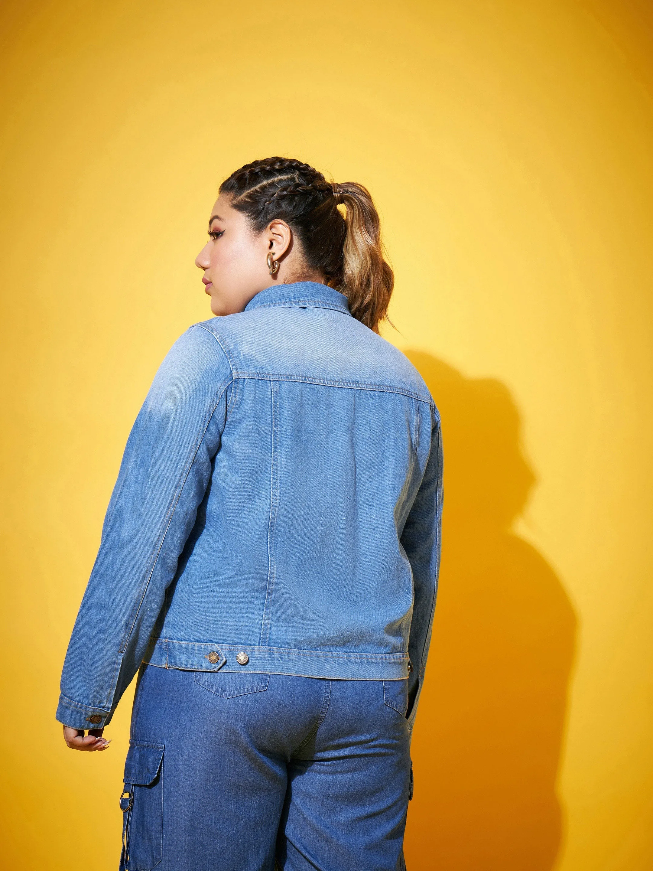 Women Ice Blue Washed Basic Denim Jacket