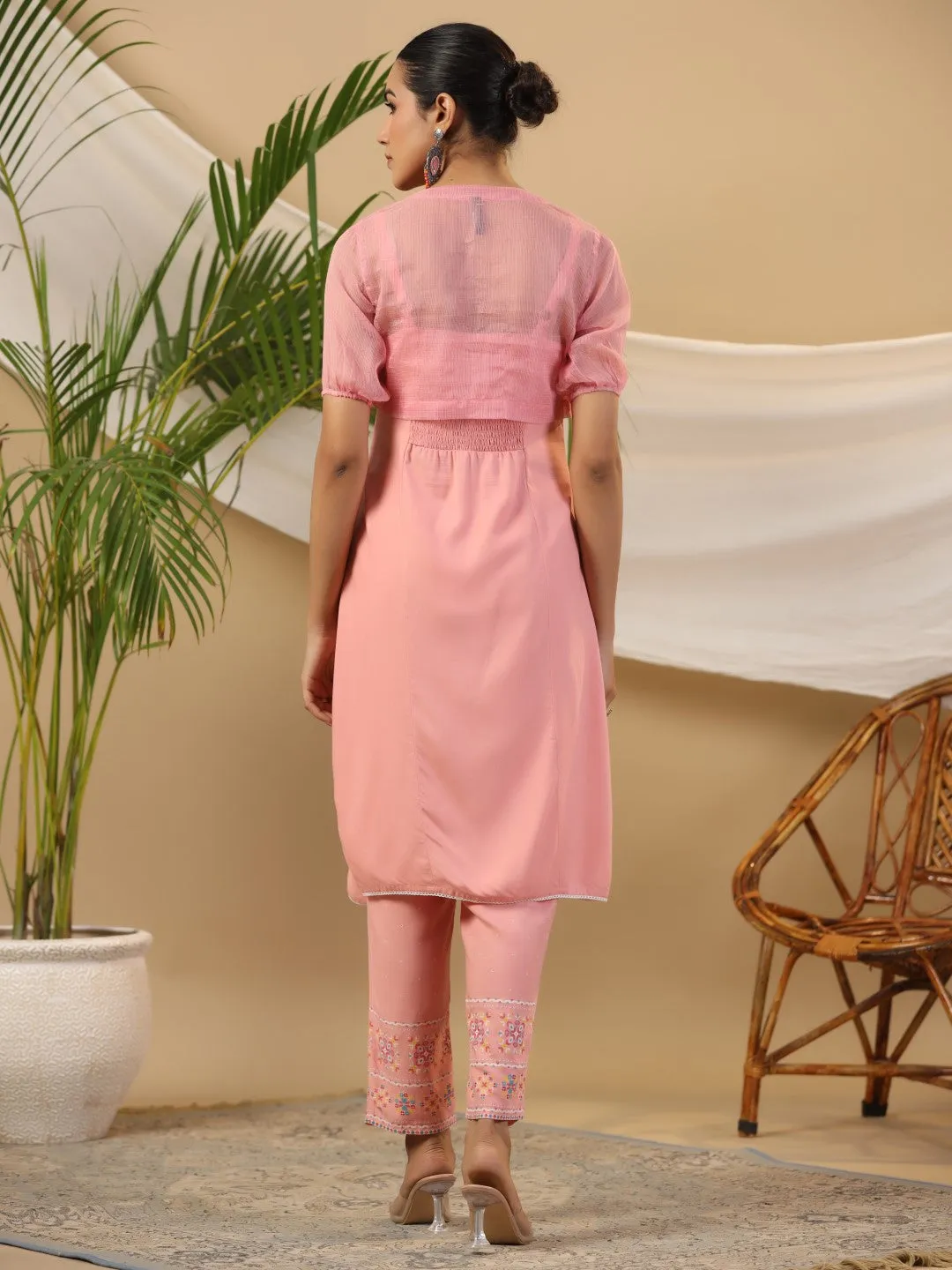 Women Peach Rayon  Kurta Set With Dupatta