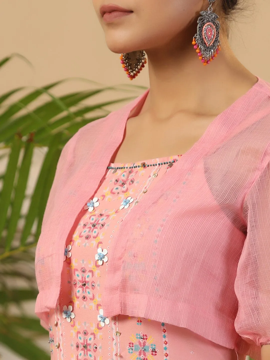 Women Peach Rayon  Kurta Set With Dupatta