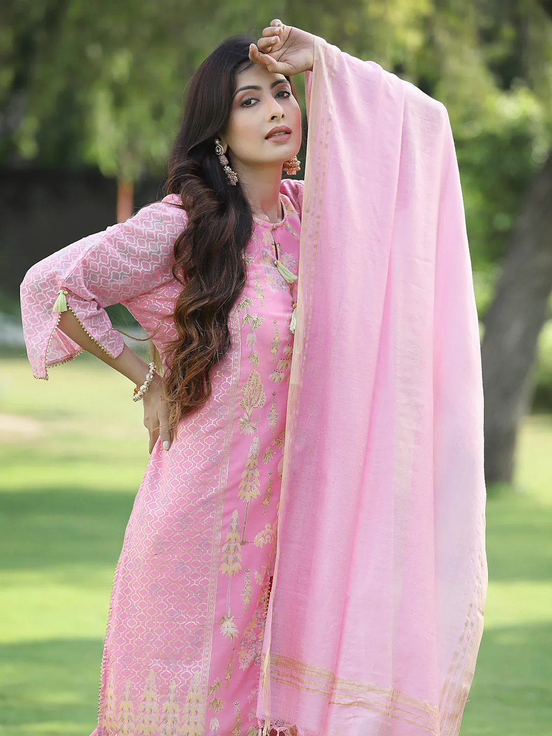 Women Pink Georgette  Kurta Set With Dupatta