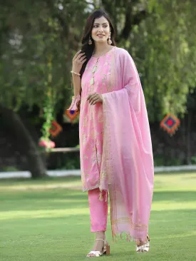 Women Pink Georgette  Kurta Set With Dupatta