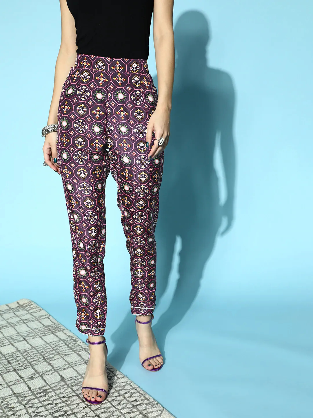 Women Purple Patola Pencil Pants