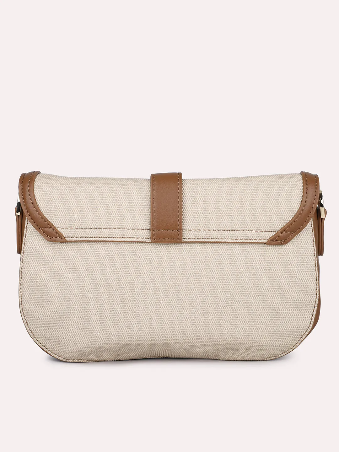 Women Tan Self Design Structured Sling Bag