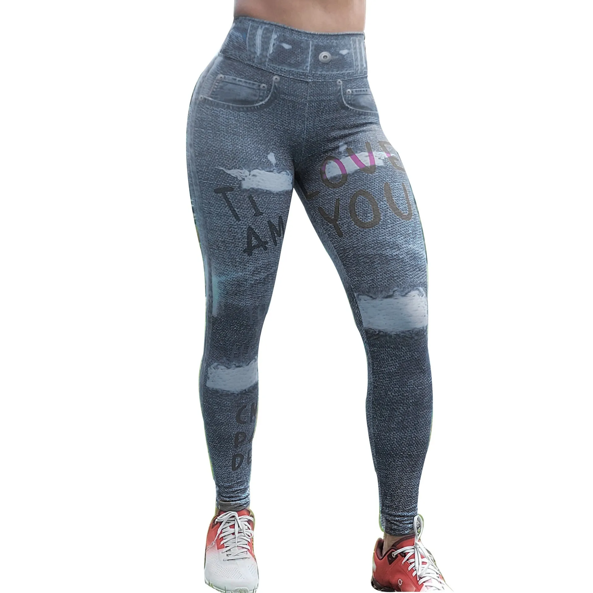 Women's Stretch Tights Jeans Retro 3D Print Leggings Brazilian Net Red Slim Fitness Pants Outdoor Sports Running Pants