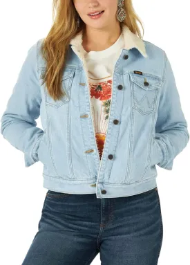 Women's Wrangler Retro® Sherpa Lined Western Denim Jacket in Bleached Denim