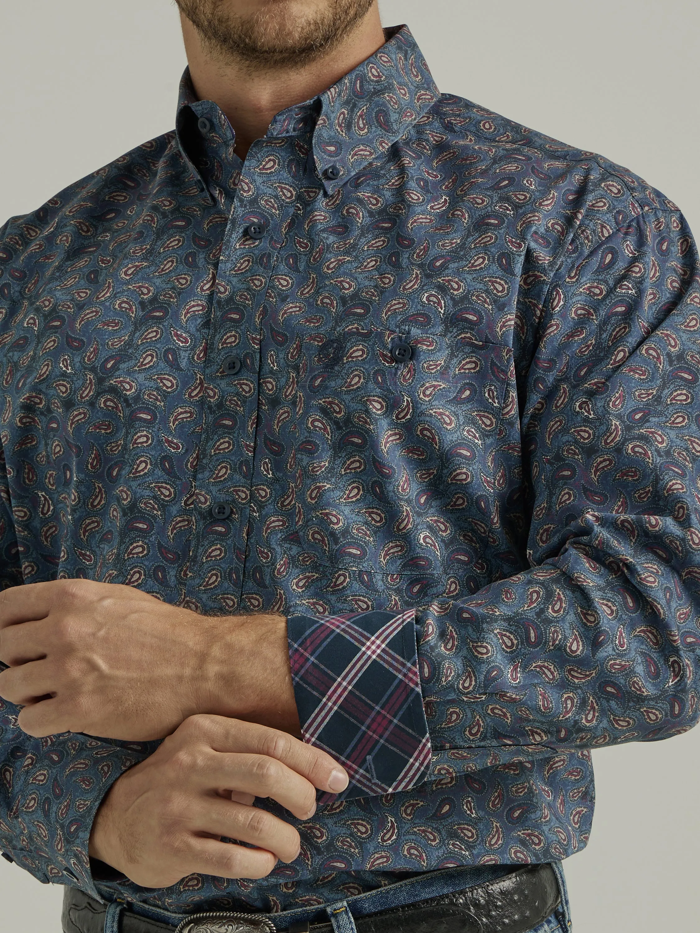 Wrangler George Strait Collection Navy Paisley Print Button-Down Shirt for Men