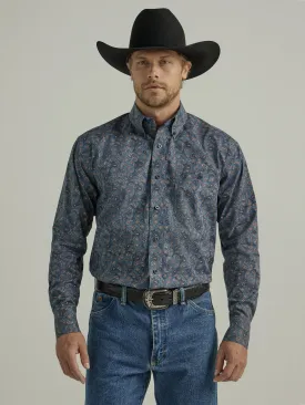 Wrangler George Strait Collection Navy Paisley Print Button-Down Shirt for Men