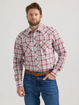 Wrangler Retro Red Multi Plaid Snap Western Shirt for Men