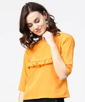 Yellow 3/4Th Sleeve Ruffle Tops