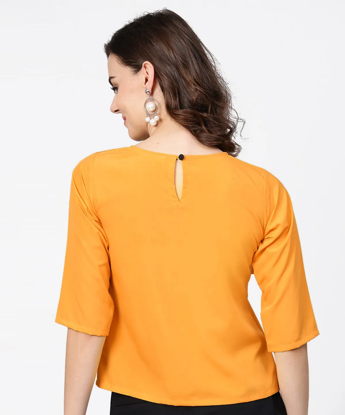 Yellow 3/4Th Sleeve Ruffle Tops