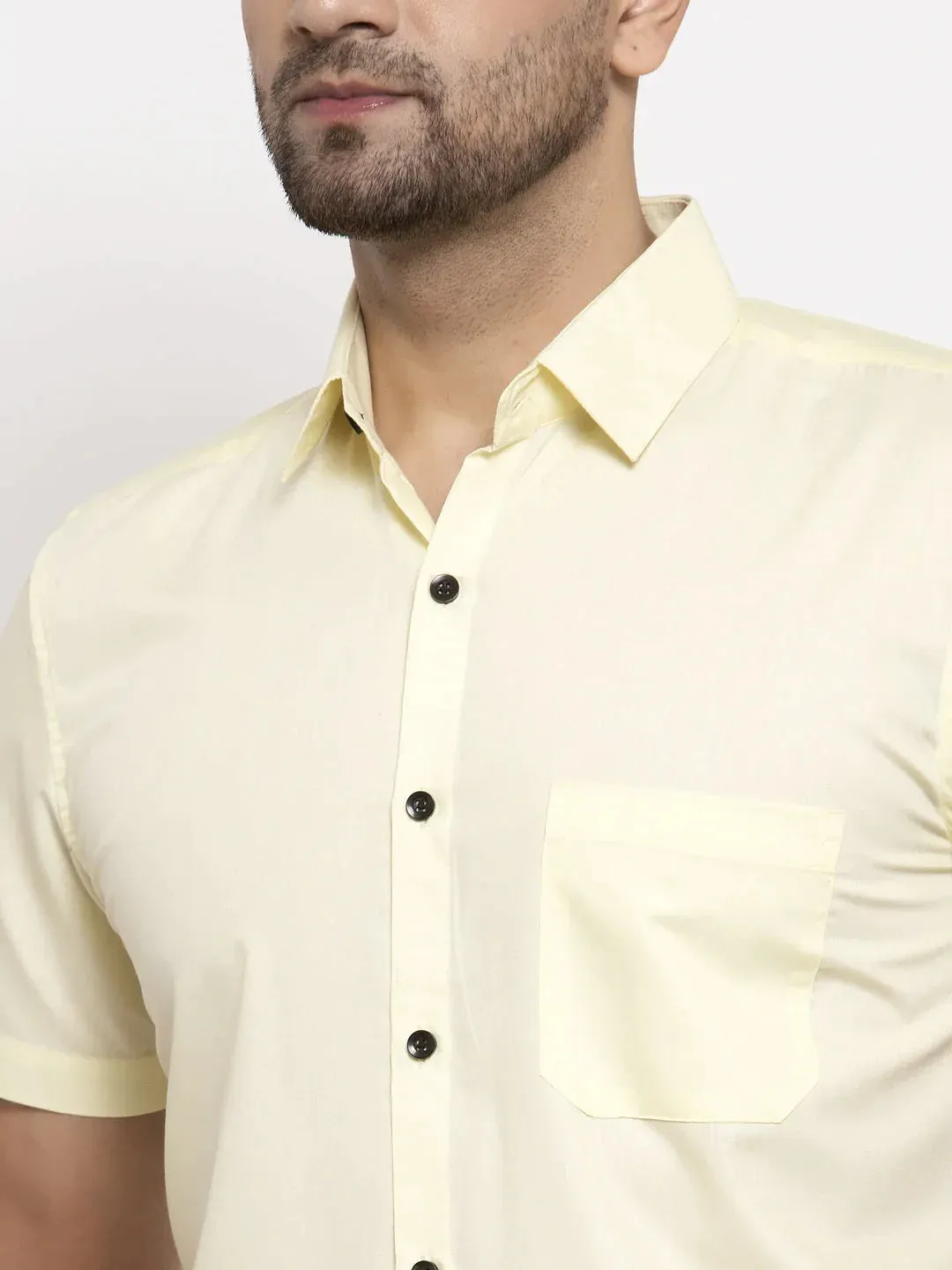 Yellow Men'S Cotton Half Sleeves Solid Formal Shirts