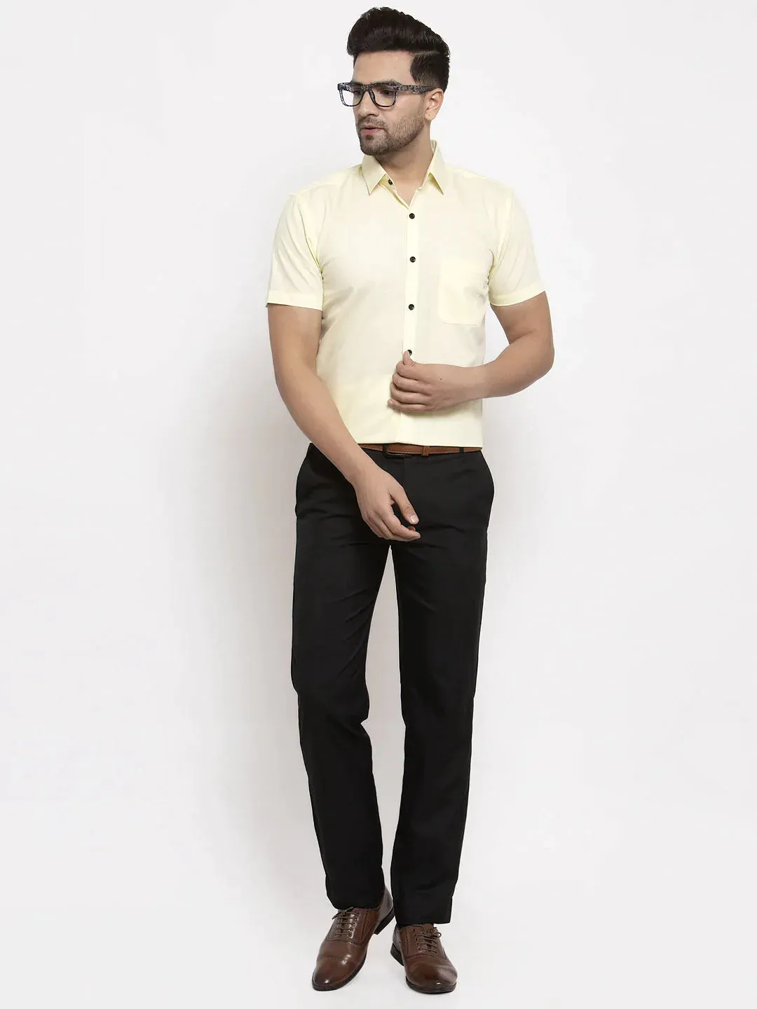 Yellow Men'S Cotton Half Sleeves Solid Formal Shirts