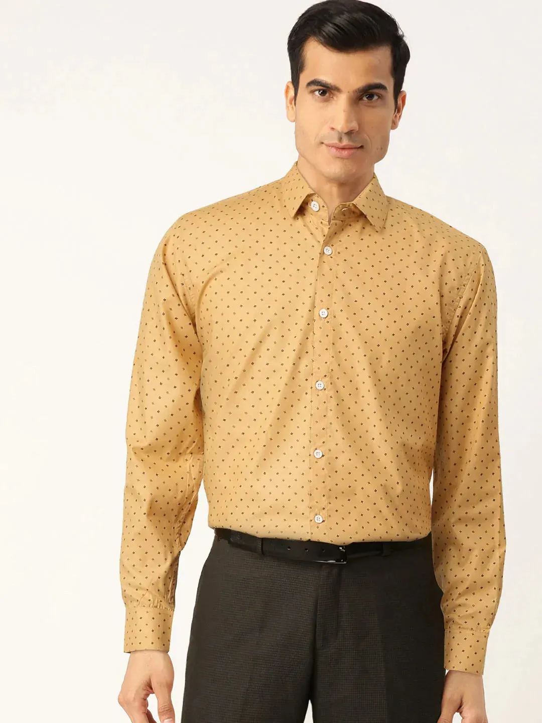 Yellow Men'S Cotton Printed Formal Shirts