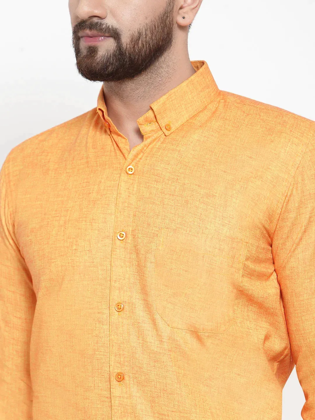 Yellow Men'S Cotton Solid Button Down Formal Shirts