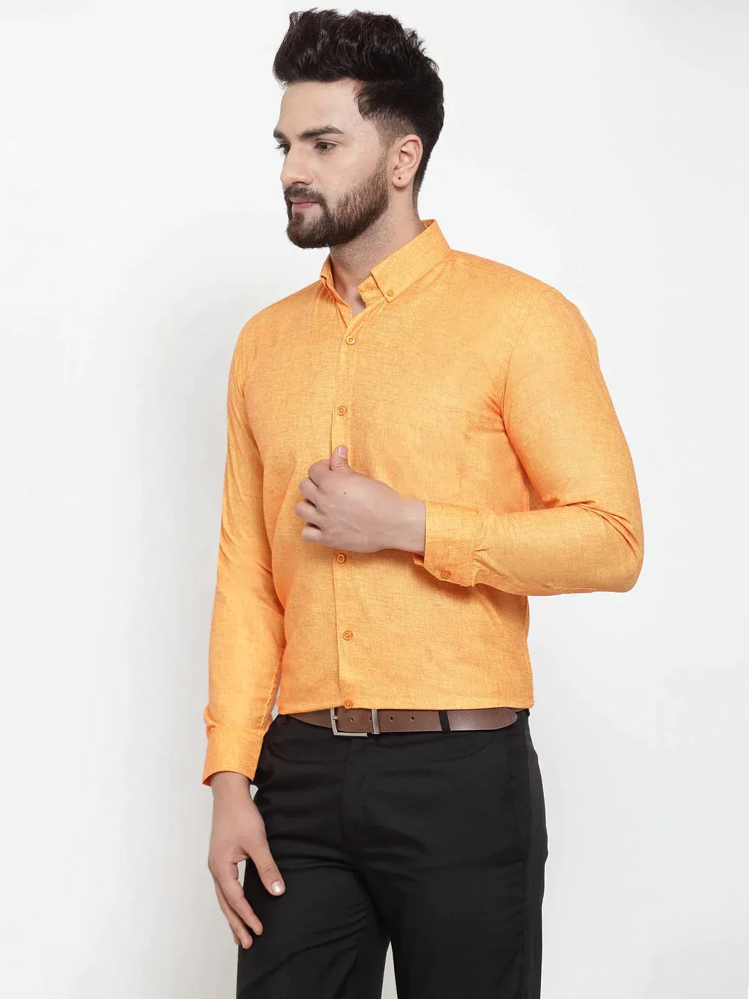 Yellow Men'S Cotton Solid Button Down Formal Shirts