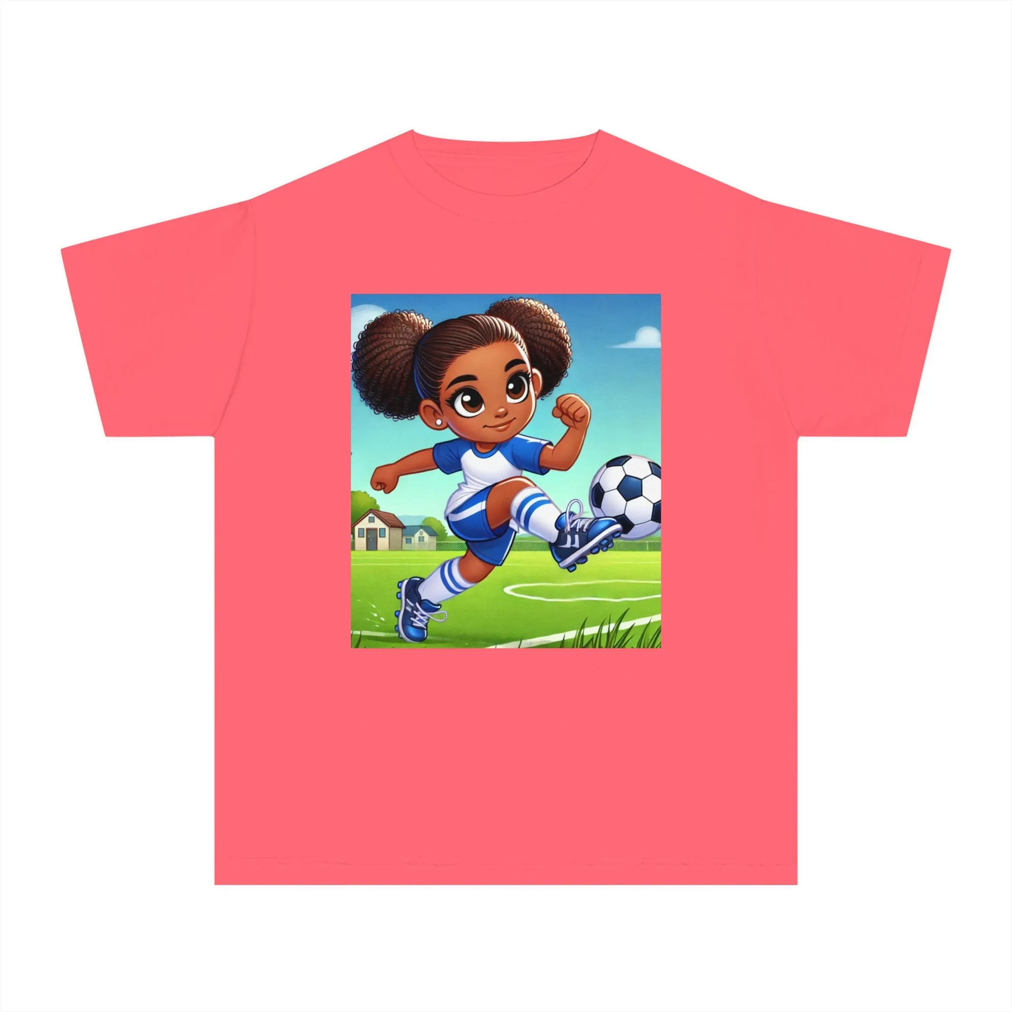 Youth Soccer Powerhouse Midweight Tee (African American / Black Girl)