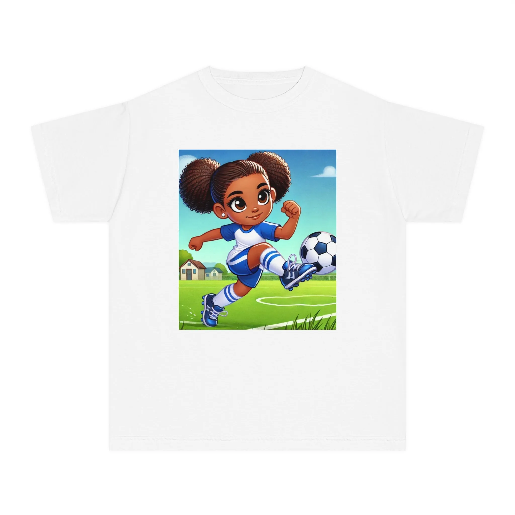 Youth Soccer Powerhouse Midweight Tee (African American / Black Girl)